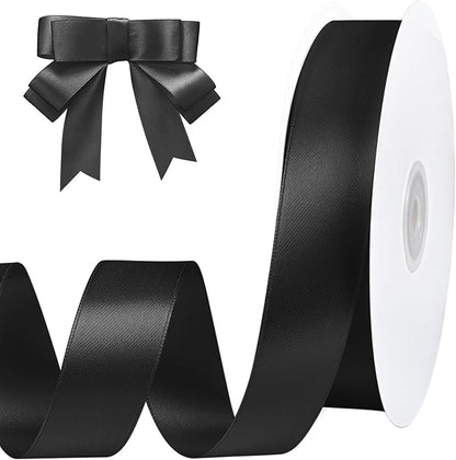 Black Ribbon 1 inch 60 Yards Double Faced Black Satin Ribbon for Halloween Christmas Decor Gift Wrapping Crafts Hair Bows Streamers Party Graduate Gift