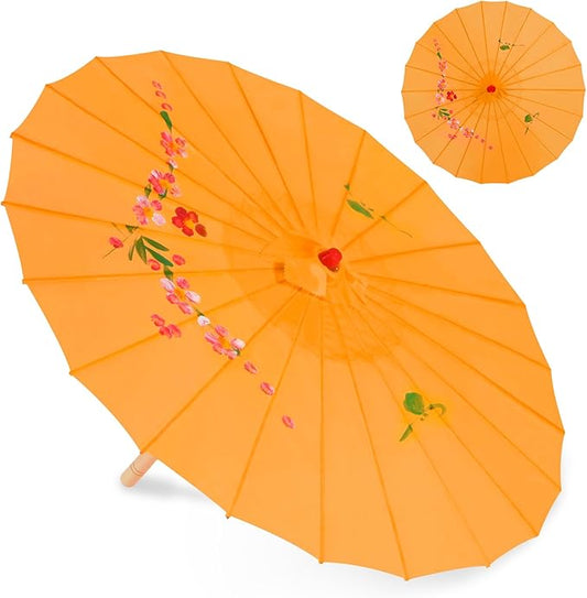 33" Orange Flower Silk Cloth Decoration Handmade Parasol Umbrella Chinese Japanese Asian DIY Art Dance Classical Umbrella for Wedding Parties Photography Costumes Cosplay (Orange)