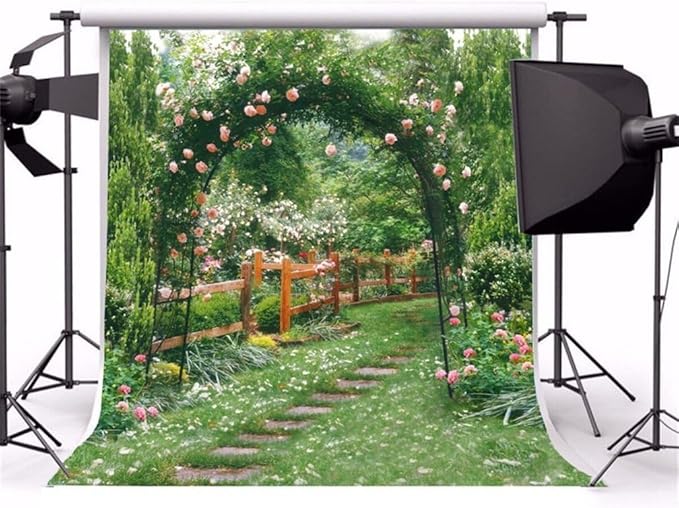 AOFOTO 10x10ft Wedding Backdrop Photography Background Romance Garden Path Beautiful Flowers Pergola Toddler Girl Portrait Scene Photo Shoot Studio Props Video Artistic