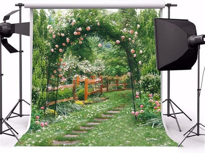 AOFOTO 10x10ft Wedding Backdrop Photography Background Romance Garden Path Beautiful Flowers Pergola Toddler Girl Portrait Scene Photo Shoot Studio Props Video Artistic