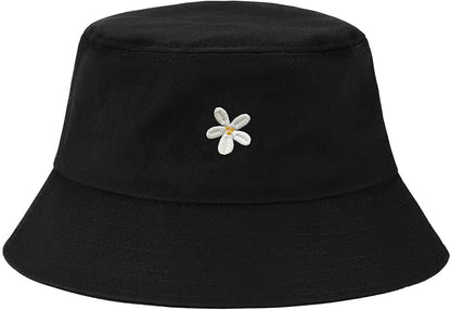 Fashion Embroidered Bucket Hat Cotton Summer Beach Sun Hat for Women Men Teen