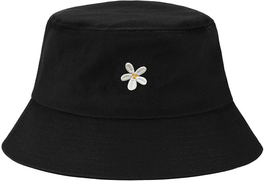 Fashion Embroidered Bucket Hat Cotton Summer Beach Sun Hat for Women Men Teen