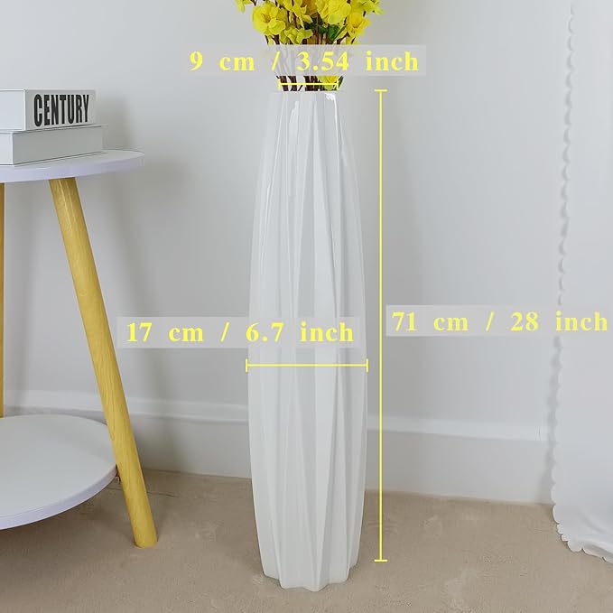 White Floor Ceramic Vase 28 Inches Tall Flower Holder Decorative Large Vases for Table Centerpieces Shelf Home Decor Living Room Branches Sky-Dried Flower Arrangement Simple Decorative