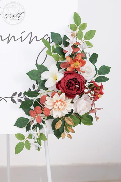 Pack of 2 Wedding Arch, Artificial Flowers, Wedding Decor，Flower Garland Be Suited to Banquet, Party, Reception Entrance Welcome Sign and Background Decoration(White red)