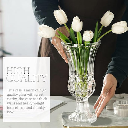 11.6" High Transparent Glass Vase, Art Plant Flower Vase. Decorative for Home Office Wedding Holiday Party Celebrate Centerpiece Decor