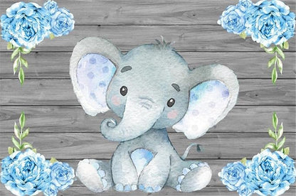 AOFOTO 10x6.5ft Cute Baby Elephant Backdrop Baby Shower Party Decoration Photography Background Watercolor Flowers Grey Wood Cartoon Girl Kid Boy Birthday Cake Dessert Table Banner Photo Studio Props