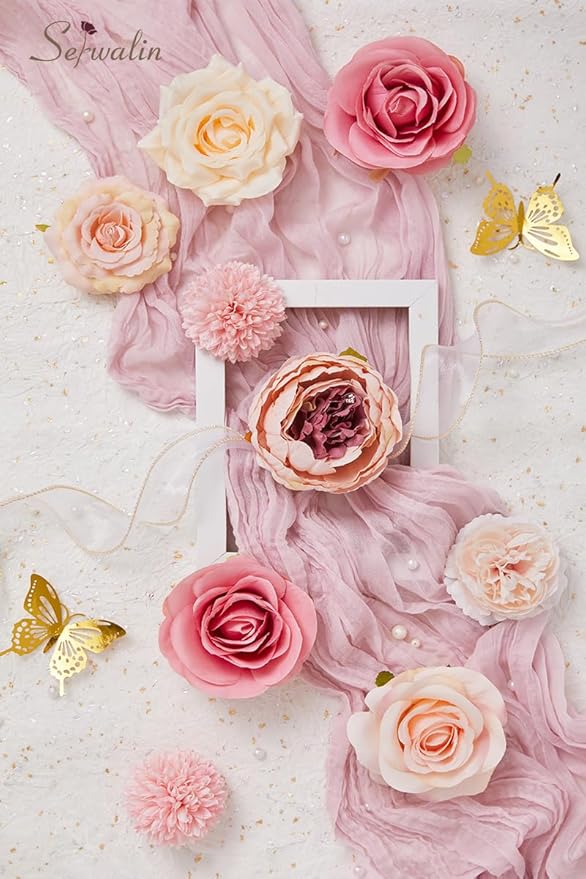 Serwalin Pink Artificial Flowers Peonies, Fake Silk Flowers Wedding Bouquet Bridal Centerpieces Flowers for Decoration, Cake Flower Home Decor