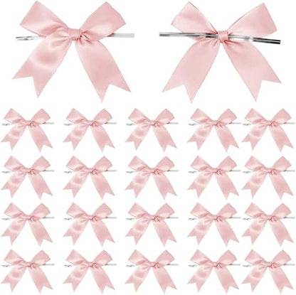 50 Counts Pink Twist Tie Bows 3.1" Pre-Tied Satin Ribbon Bow Decor Mini Twist Tie Bows for Gift Wrapping Treat Bags Cake Bridal Baby Shower Birthday Party Favors Wedding Decorations