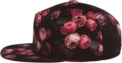 ASYG Rose Baseball Cap Women Hat Fashion Flat Bill Brim Flowers Adjustable Hats Cute Cap