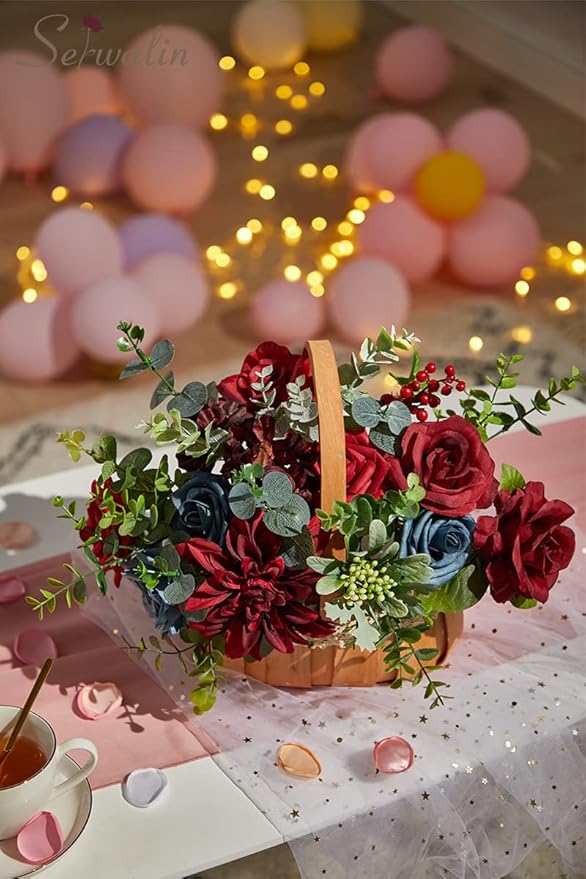 Serwalin Artificial Flowers Fake Cake Flowers Burgundy Navy Dahlia Flowers Box Set for DIY Wedding Bouquets Centerpieces Arrangements Party Baby Shower Home Decor