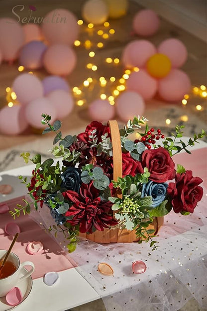 Serwalin Artificial Flowers Fake Cake Flowers Burgundy Navy Dahlia Flowers Box Set for DIY Wedding Bouquets Centerpieces Arrangements Party Baby Shower Home Decor
