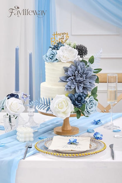 Artificial Flowers, Dusty Blue Silk Flowers for DIY Wedding Bridal Bouquets, Fake Cake Flowers for Centerpieces,Baby Shower, Table Arrangement, Home Party Decor