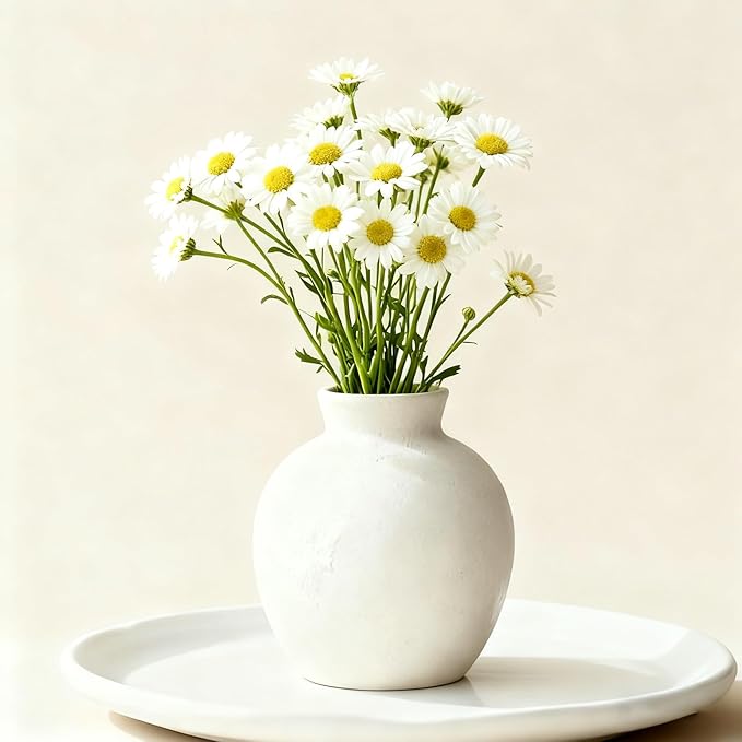 6.1 Inch White Ceramic Vase，Rustic Bohemian Terracotta Vase,Wabi-Sabi Style, Handmade Farmhouse Vase,Suitable for Home décor, Tables, Living Rooms, entryways, Fireplace Decorations, and Weddings
