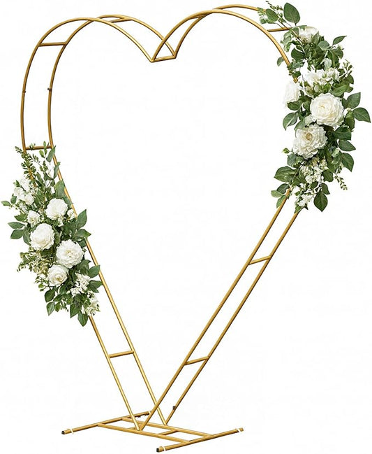 7FT Heart Shaped Metal Arch Frame, Wedding Arch Stand for Ceremony, Large Double Tube Balloon Arch for Wedding Backdrop (Gold)