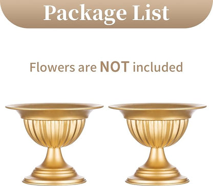Sziqiqi Gold Metal Urn Vases for Flower - 2 Pcs Vintage Small Vase for Wedding Decorations Mini Flower Arrangements Table Vase Plant Pot for Weddings Party Centerpieces Decoration