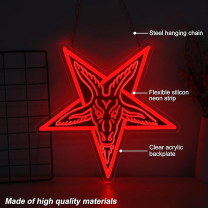 Gothic Baphomet Neon Light, for Wall Decor, Gothic Home Decor,Gothic Satan Sigil for Halloween Wall Art,Lamb Demons Baphomet Inverted Pentagram,3D Engraved Neon Sign For Halloween & Home Ambiance