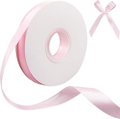 Pink Satin Ribbon 3/5 inch x Continuous 55 Yards Light Pink Ribbons for Crafts Gift Wrapping Bow Wedding Decoration, Pink Ribbon for Flower Bouquet Christmas Halloween Party