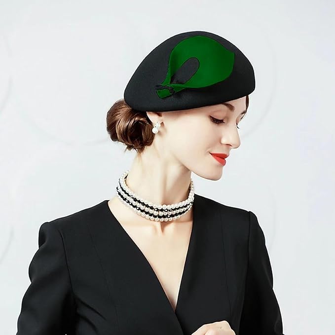 ORIDOOR Women Vintage 100% Wool Felt Flowers Bucket Cloche Bowler Hat Church Wedding Beret Hat