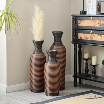 Floor PVC Decorated Vases Set of 3 for Gorgeous Home Decoration Large Classic PVC Vases 19.6in/23.6in/27.5in Height (Black+Brown)