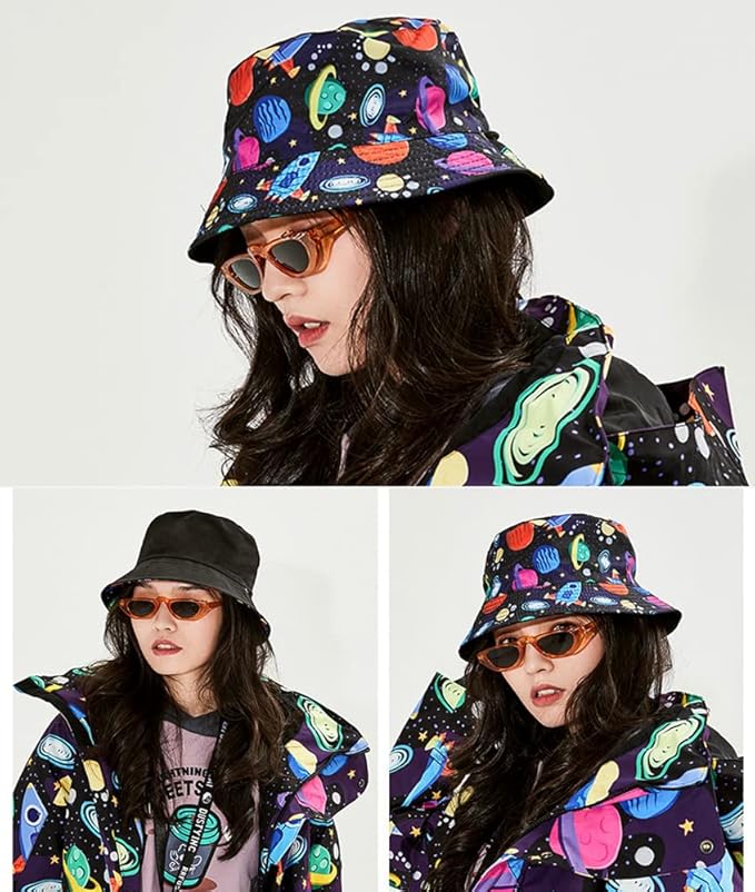 Malaxlx Unisex Bucket Hat Beach Sun Hat Aesthetic Fishing Hat for Men Women Teens, Reversible Double-Side-Wear