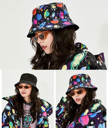 Malaxlx Unisex Bucket Hat Beach Sun Hat Aesthetic Fishing Hat for Men Women Teens, Reversible Double-Side-Wear