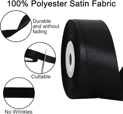 TONIFUL Black Satin Ribbon 1 Inch X 25yds Solid Silk Ribbons for Gift Wrapping, Craft, Floral Bouquets, Valentine's Day Christmas Gift Wrapping, Party Wedding Decoration