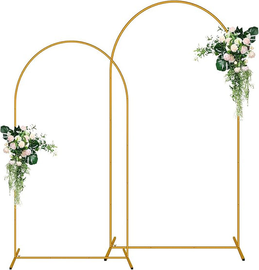 2 Pack Arch Backdrop Stand (7.2FT/6FT), Metal Background Balloon Arch Stand, Baby Shower Backdrop Arch, Gold Arches for Party Decoration