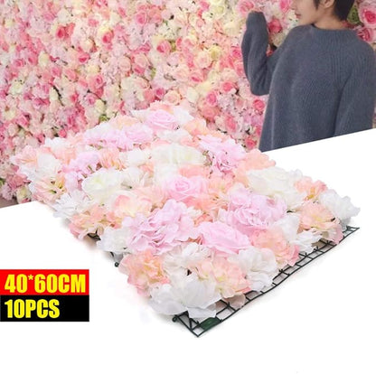 Flower Wall Panel Floral Backdrop,10Pack Champagne Flower Wall Decor,Silk Rose Wall, Artificial Flower Backdrop Faux Flower Panel for Wedding (10PCS PINK1)
