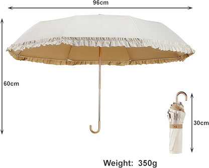 LCY Floral Edge Compact Umbrella Folding Anti-UV Parasol with Hook Handle Sunproof Rainproof & Windproof Umbrella