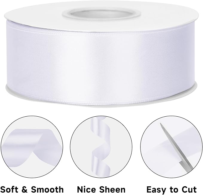 KINGLAKE White Satin Ribbon 1 1/2 inch x 50 Yards - Polyester Silk Hair Ribbons, Fabric Thick White Ribbon for Floral Bouquets, Craft Bow, Gift Wrapping, Wedding, Valentines Day, Baby Shower