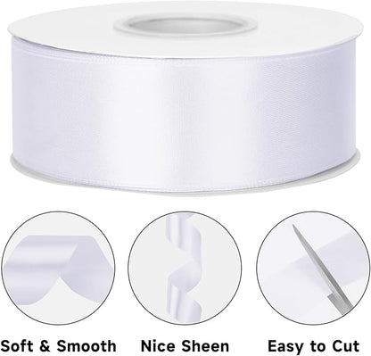 KINGLAKE White Satin Ribbon 1 1/2 inch x 50 Yards - Polyester Silk Hair Ribbons, Fabric Thick White Ribbon for Floral Bouquets, Craft Bow, Gift Wrapping, Wedding, Valentines Day, Baby Shower