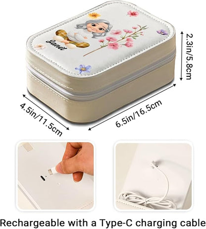 Wrappiness Girls & Women Lovely Makeup Box With LED Mirror - Personalized Jewelry Box Organizer Portable Ideal for Travel, Gift for Daughters Sisters Friends (Birth Month Flower, Women)