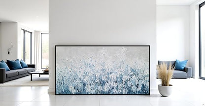 Yihui Arts Blue White Flower Painting - Modern Aesthetic Floral Artwork for Home Decor