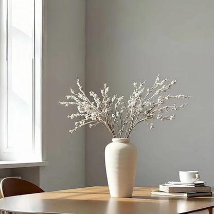 Large Ceramic Vase, 11 inch Minimalist Vase for Home Decor, Handmade Farmhouse Flower Vase for Table Centerpiece, Wedding, Living Room, Kitchen Decoration, Shelf Decor (Rice White)