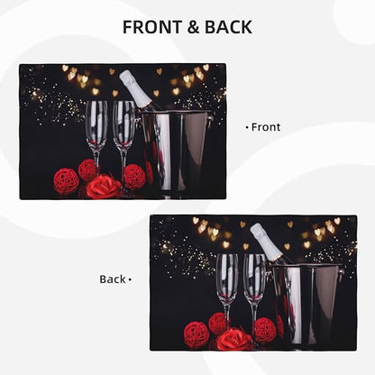 Red Rose Wine Linen Table Placemats Set of 6 Romantic Floral Modern Art Placemat Indoor Outdoor Party Home Desktop Kitchen Dining Room Decoration 12x18 Inch