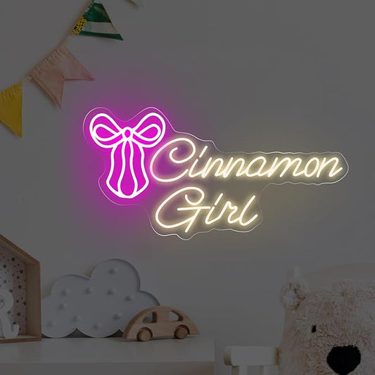 Cinnamon Girl with Bow Tie Neon Sign Sweet Cinnamon Girl Sign Room Art Decor Lana Del Rey Neon Sign Bedroom Wall Decor,Encouraging Light, Club-Warm White-17.7"x8.86"