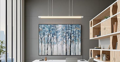 Yihui Arts Abstract Forest Wall Art Hand Painted Textured Blue Trees Canvas Painting with Gold Foil Modern Framed Artwork for Living Room Decor