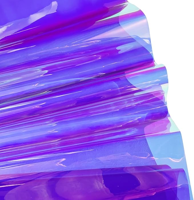 ONEART | 16 Gauge Holographic Iridescent Plastic Vinyl, 16"x54" Transparent Vinyl Fabric-Purple