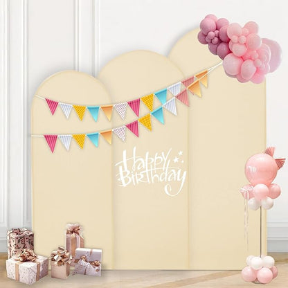 WEERRW Beige Arch Backdrop Cover Ballon Arch Stand Covers Set of 3 Spandex Fitted Round Top Chiara Stretchy Backdrop for Wedding Birthday Party Decoration(6FT, 6.6FT, 7.2FT)