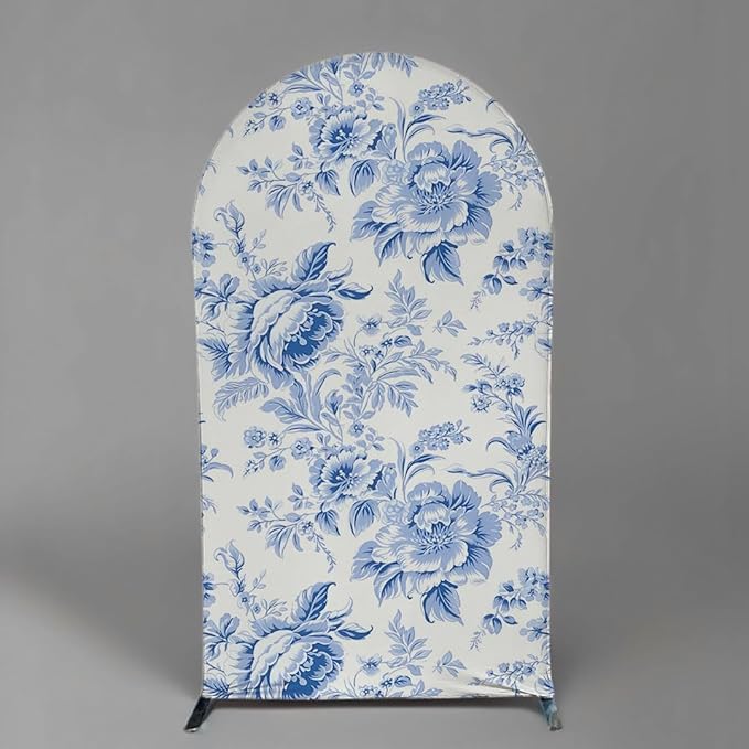 Blue Toile Arch Backdrop Vintage Floral French Toile Style Backdrop Elegant Blue and White Botanical for Wedding Baby Shower Classic European Party Decor Photography Background (G4224,5FT)