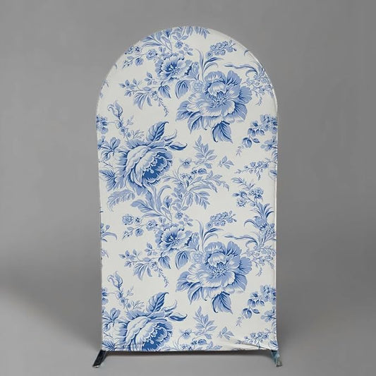 Blue Toile Arch Backdrop Vintage Floral French Toile Style Backdrop Elegant Blue and White Botanical for Wedding Baby Shower Classic European Party Decor Photography Background (G4224,5FT)