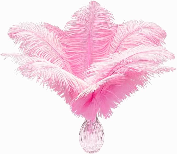 Piokio 20 pcs Natural Pink Ostrich Feather Plumes 12-14 inch(30-35 cm) Bulk for Wedding Party Centerpieces and DIY Clothes Decoration, Gatsby Decorations