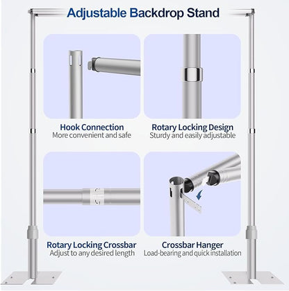 8.9x10ft Pipe and Drape Backdrop Stand, Double Crossbar, Heavy Duty Adjustable Background Frame with Metal Base for Parties Photography Wedding Photoshoot Decoration
