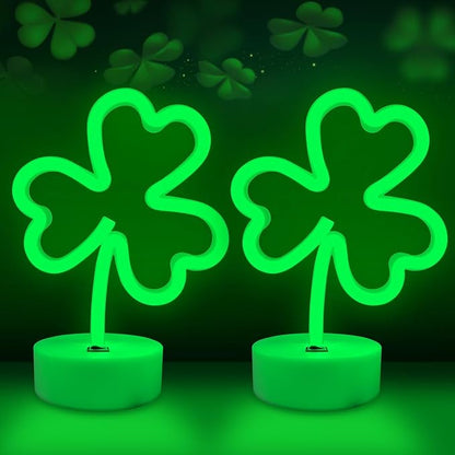 BRIGHTDECK 2 Pack Clover Neon Signs, LED Lights Battery Operated or USB Powered Decoration Lamp, Neon Lights Decor for St. Patrick's Day Gifts, Wedding, Party, Room Decor(Clover)