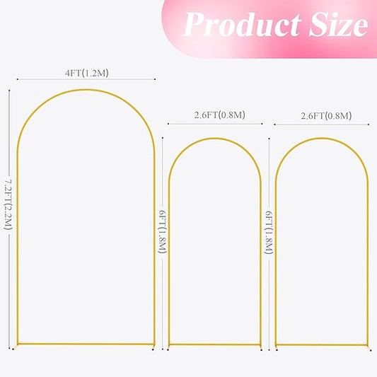 Wokceer Wedding Arch Backdrop Stand (7.2FT,6FT,6FT) Set of 3 Gold Metal Wedding Arch Stand for Birthday Party Wedding Ceremony Baby Shower Garden Balloon Arch Decoration