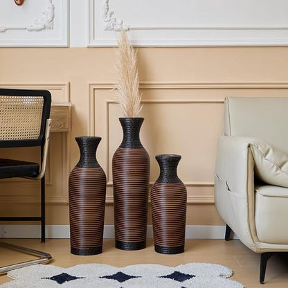 Floor PVC Decorated Vases Set of 3 for Gorgeous Home Decoration Large Classic PVC Vases 19.6in/23.6in/27.5in Height (Black+Brown)