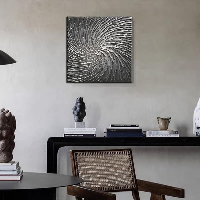 YaSheng Art - 30x30 Inch Large Abstract Art Oil Paintings on Canvas Silver Gray Gradient color Abstract Artwork Modern Home Decor Canvas Wall Art Ready to Hang for Living Room Bedroom