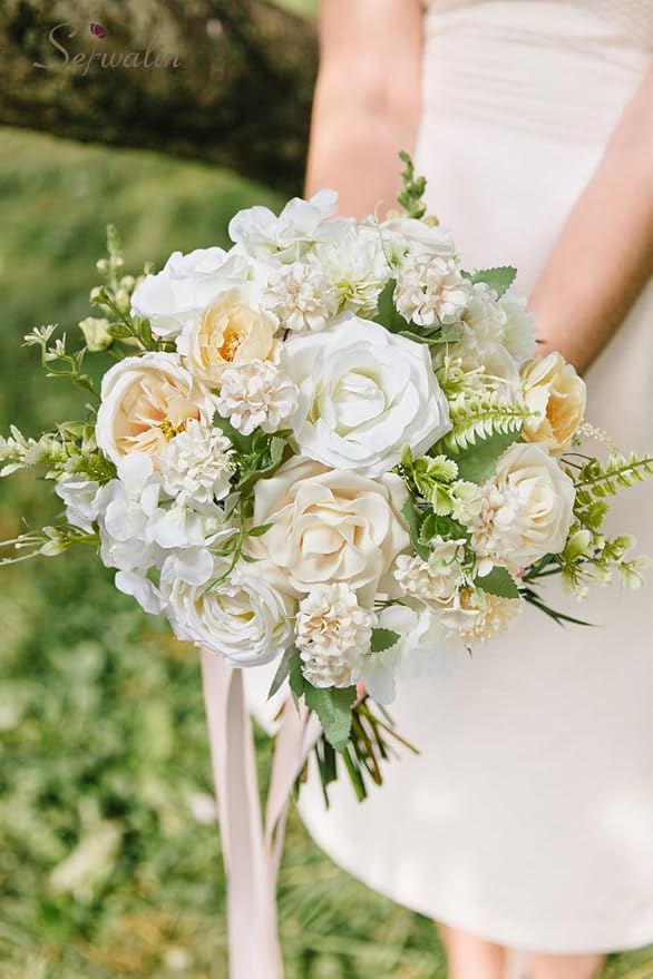 Serwalin Artificial White Spring Flowers for Decoration, DIY, Home Decor, Table Centerpieces, Cake Toppers, Wedding Bouquets & Parties