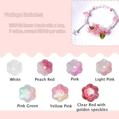 LadayPoa 350pcs Glass Bellflower Beads for Jewelry Making Trumpet Flower Beads Gradient Clear Cute Bead for Bracelets Making Aesthetic Bead Charms for DIY Necklace Decoration-Pink Series