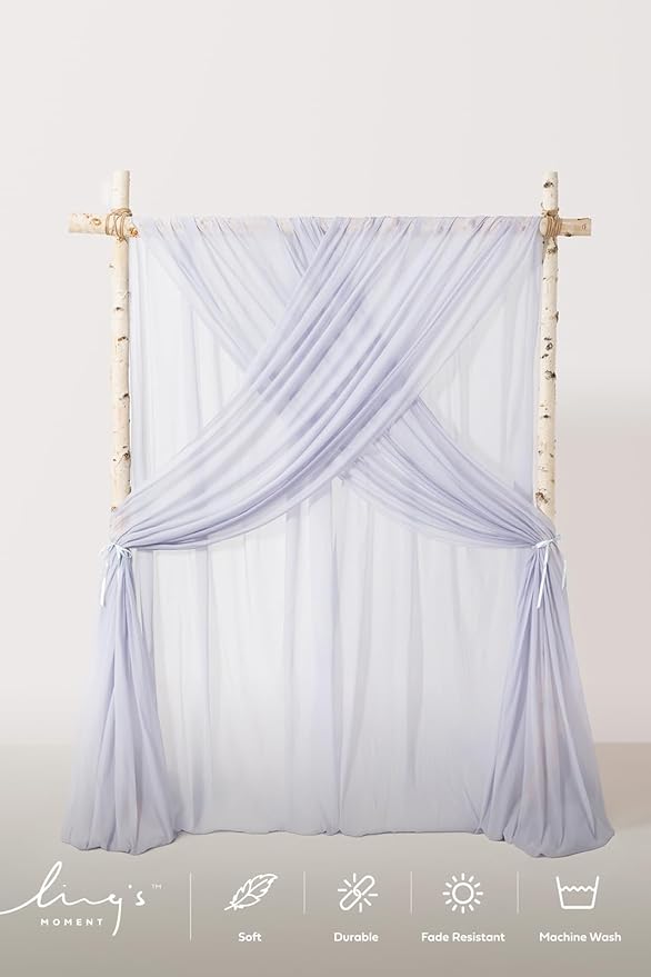 Ling's moment Blue Backdrop Curtains, 10Ft x 23Ft Dusty Blue Long Sheer Wrinkle-Free Background Backdrop Curtain&Table Cloth for Birthday Party Wedding Baby Shower Photo Booth Decor